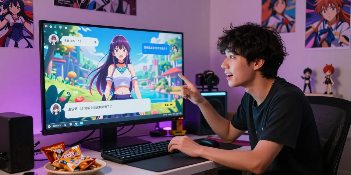 Engaging AI chat session with a vibrant Hentai character showcasing interactive storytelling in a cozy setting.